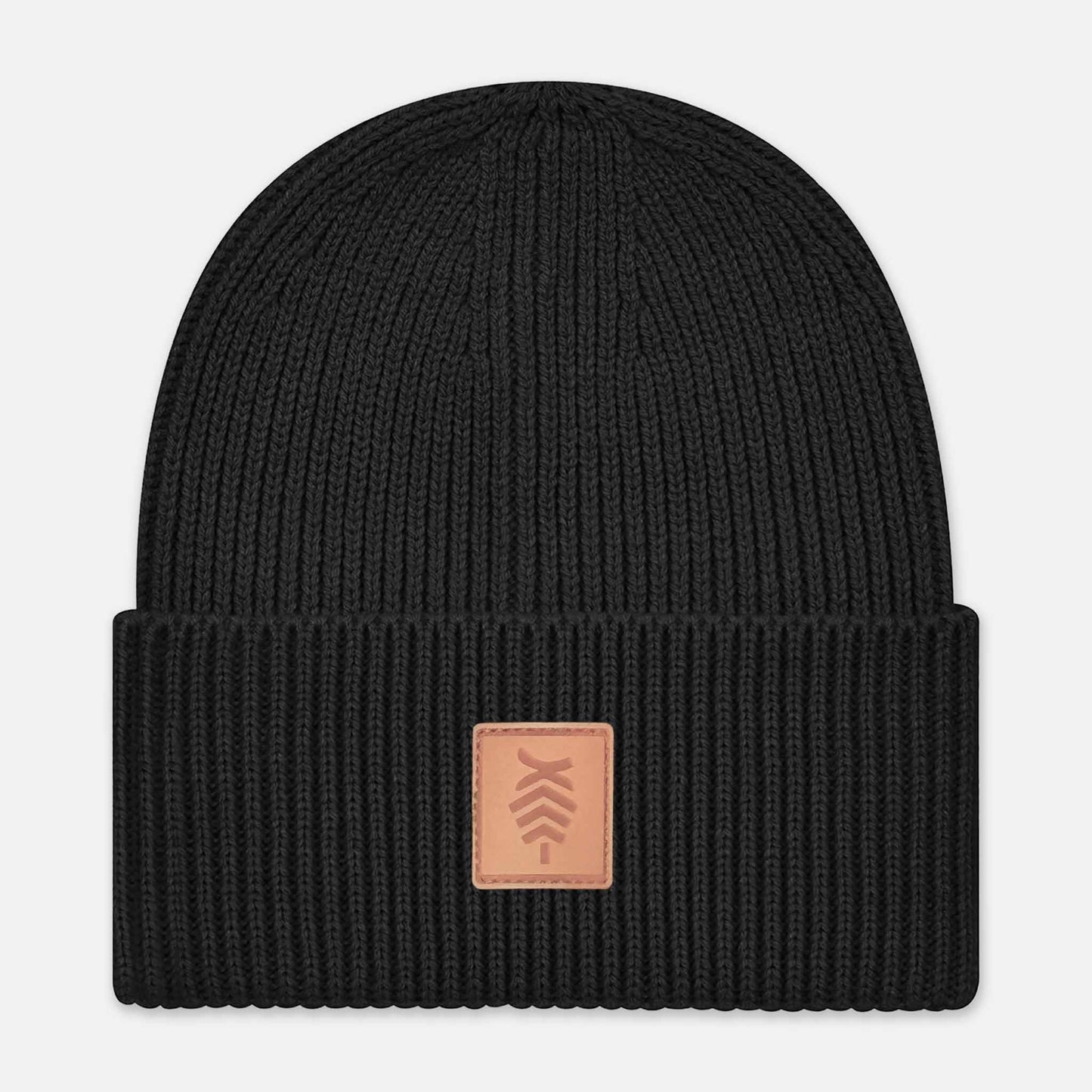 Oversized Cuffed Beanie Leather Patch | Black