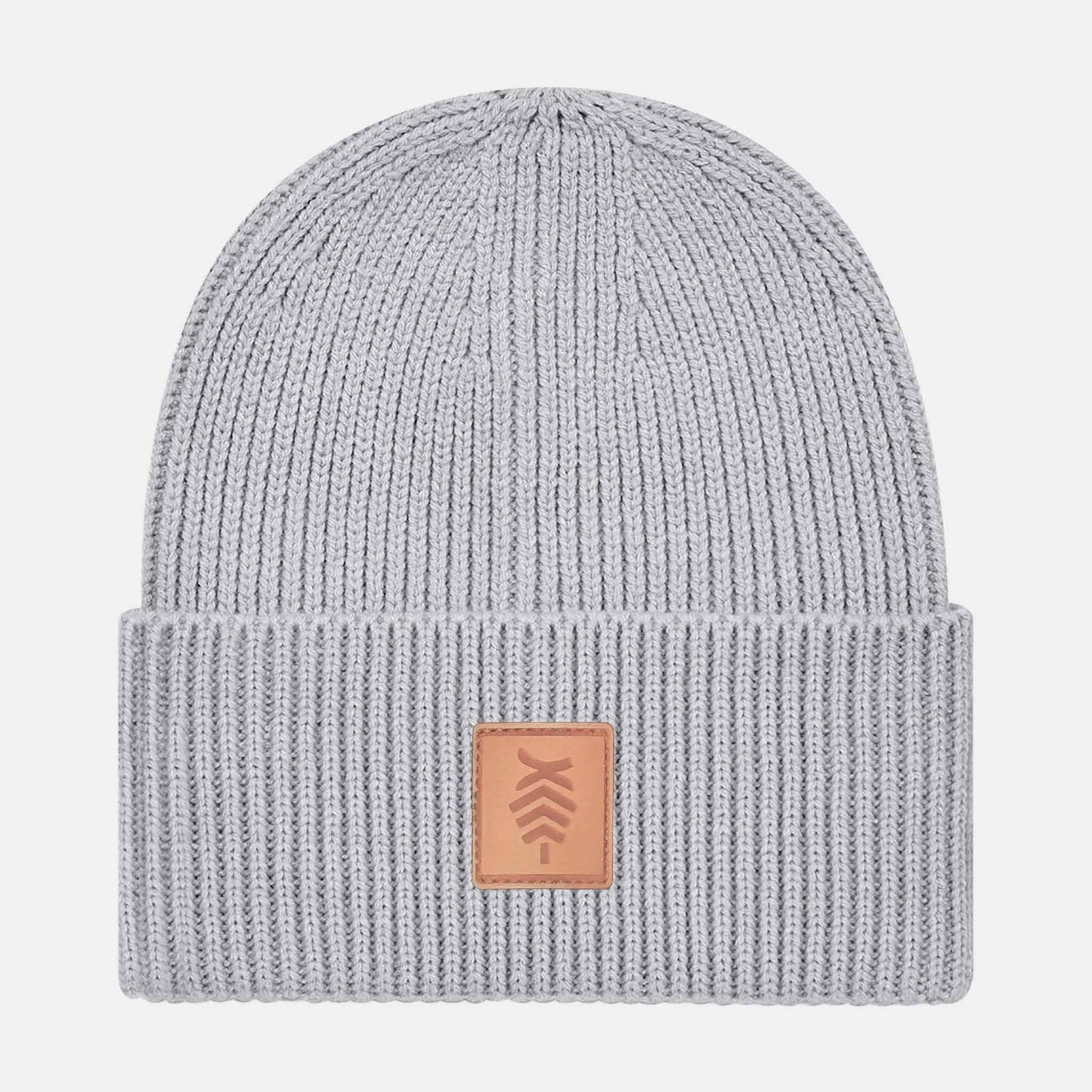 Oversized Cuffed Beanie Leather Patch | Light Grey