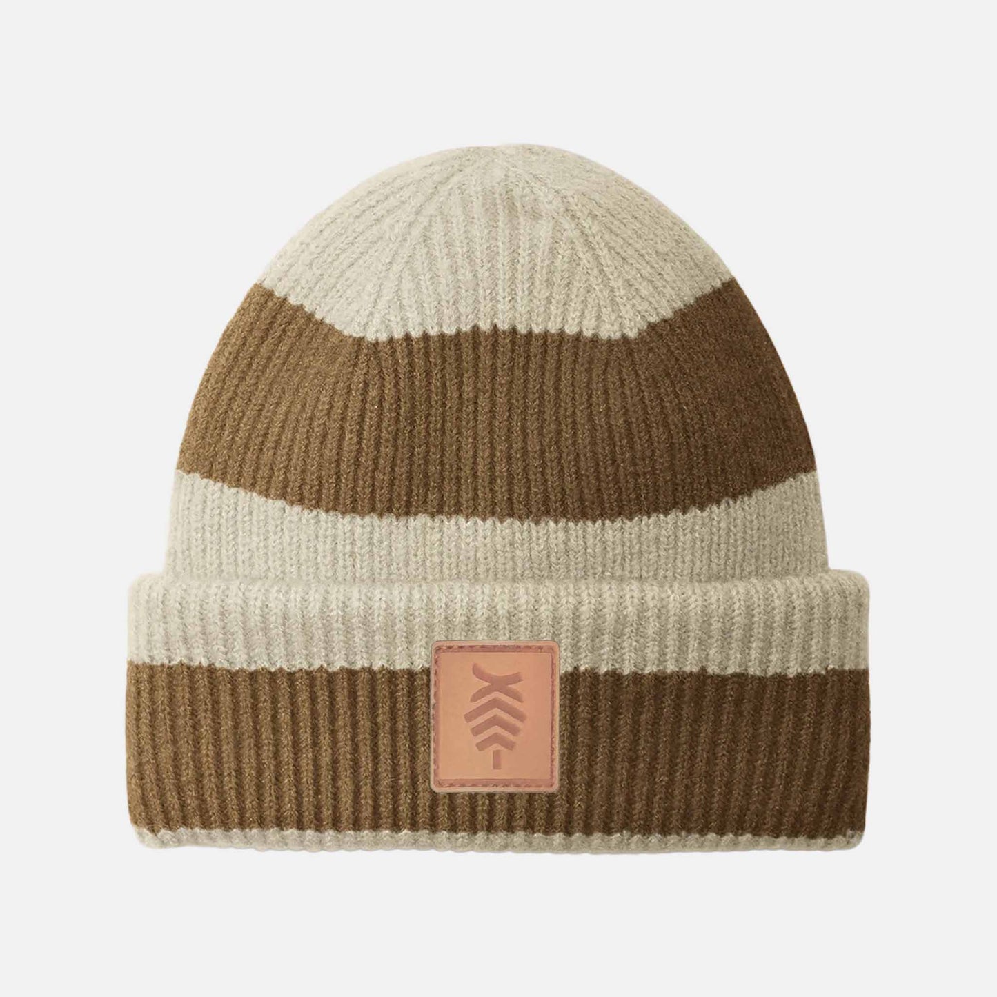 Striped Beanie Leather Patch | Vanilla/Biscuit
