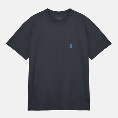 Blått Logo Mönster Bak Boxy Tee | Svartgrå