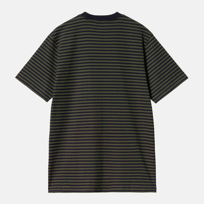 S/S Verner Pocket T-Shirt | Verner Stripe, Dark Navy / Office Green