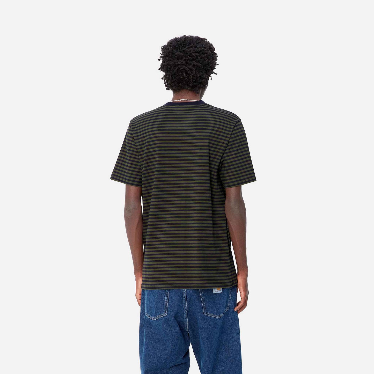 S/S Verner Pocket T-Shirt | Verner Stripe, Dark Navy / Office Green