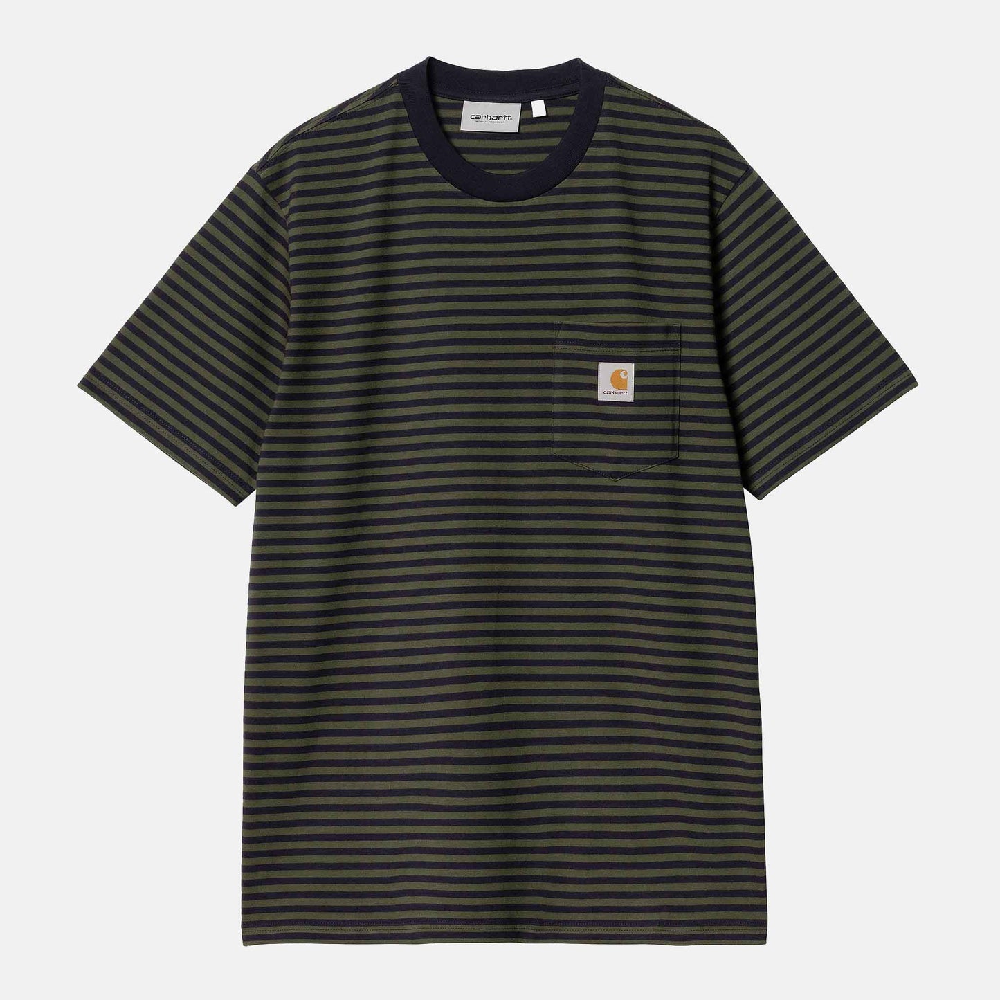 S/S Verner Pocket T-Shirt | Verner Stripe, Dark Navy / Office Green