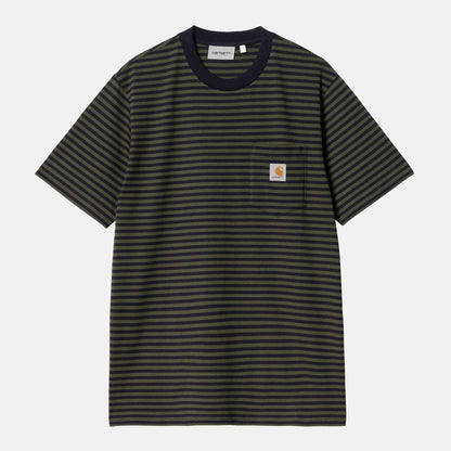 S/S Verner Pocket T-Shirt | Verner Stripe, Dark Navy / Office Green