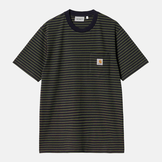 S/S Verner Pocket T-Shirt | Verner Stripe, Dark Navy / Office Green