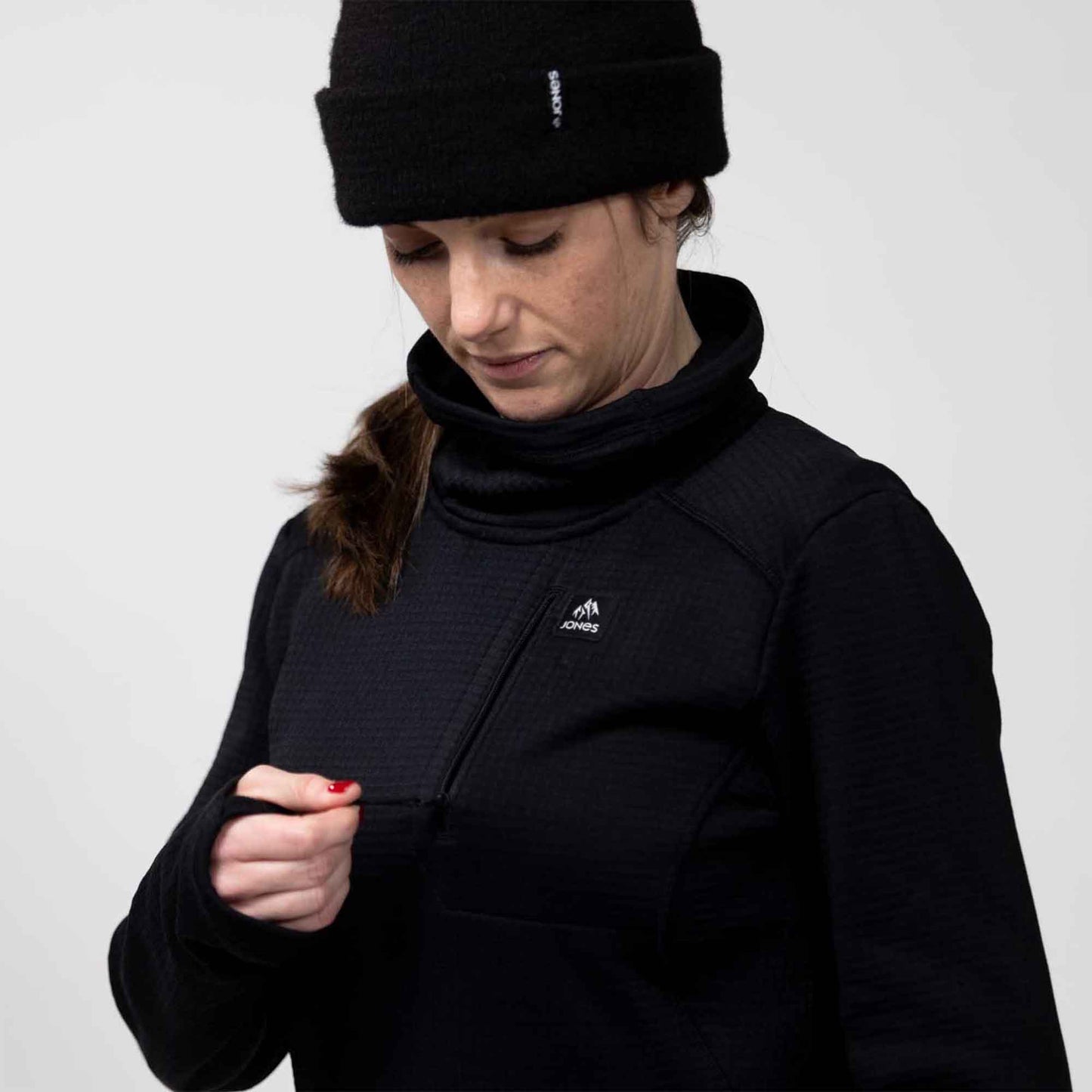 Wms Flagship Recycled Grid Fleece Pullover | Stealth Black