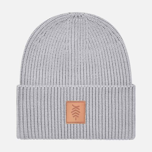 Oversized Cuffed Beanie Leather Patch | Light Grey