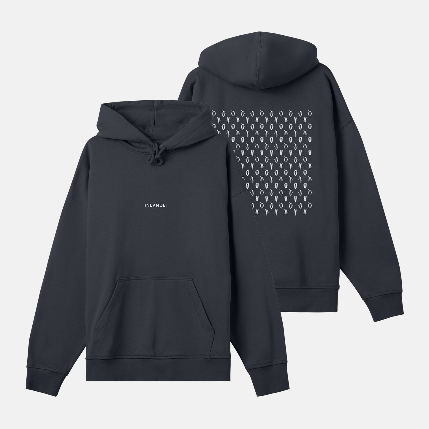Vitt Logo Mönster Bak Boxy Hood | Svartgrå