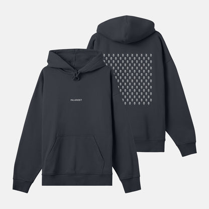 Vitt Logo Mönster Bak Boxy Hood | Svartgrå