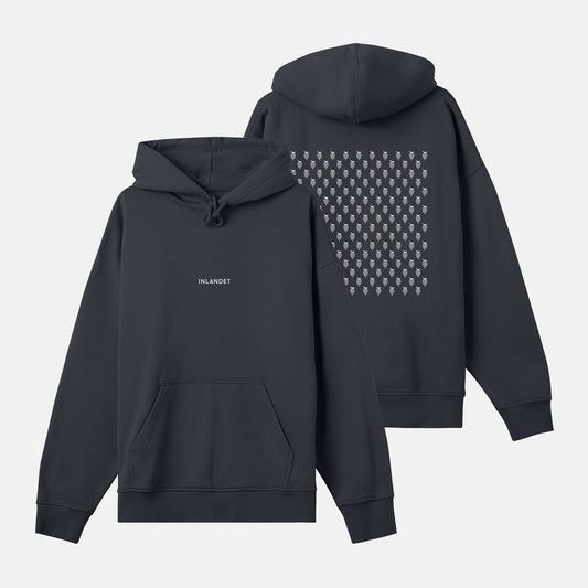 Vitt Logo Mönster Bak Boxy Hood | Svartgrå